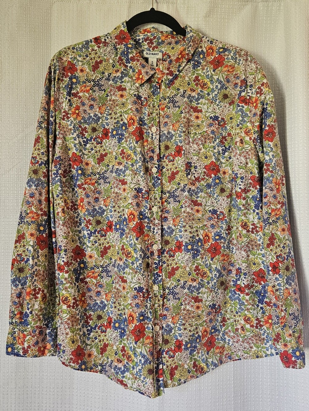 Old Navy Multicolor Floral Print Button Down Women's Top Sz XL 100% Cotton